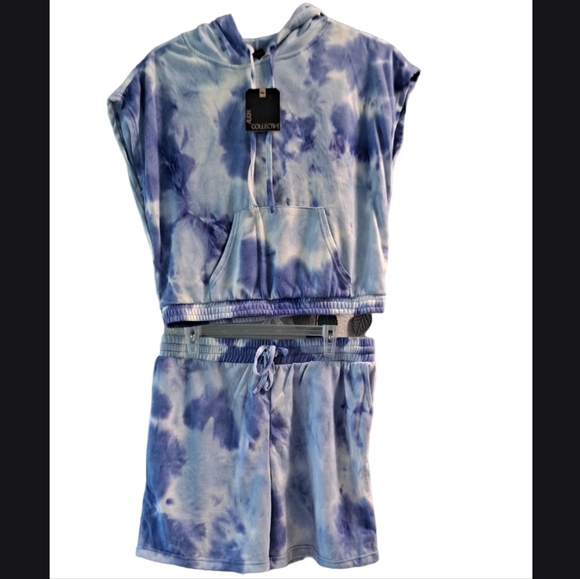 NWT-ALIGN COLLECTIVE SPORTS 2 PCS TIE DYE HOODIE AND SHORT SET DRAWSTRING - Picture 2 of 7